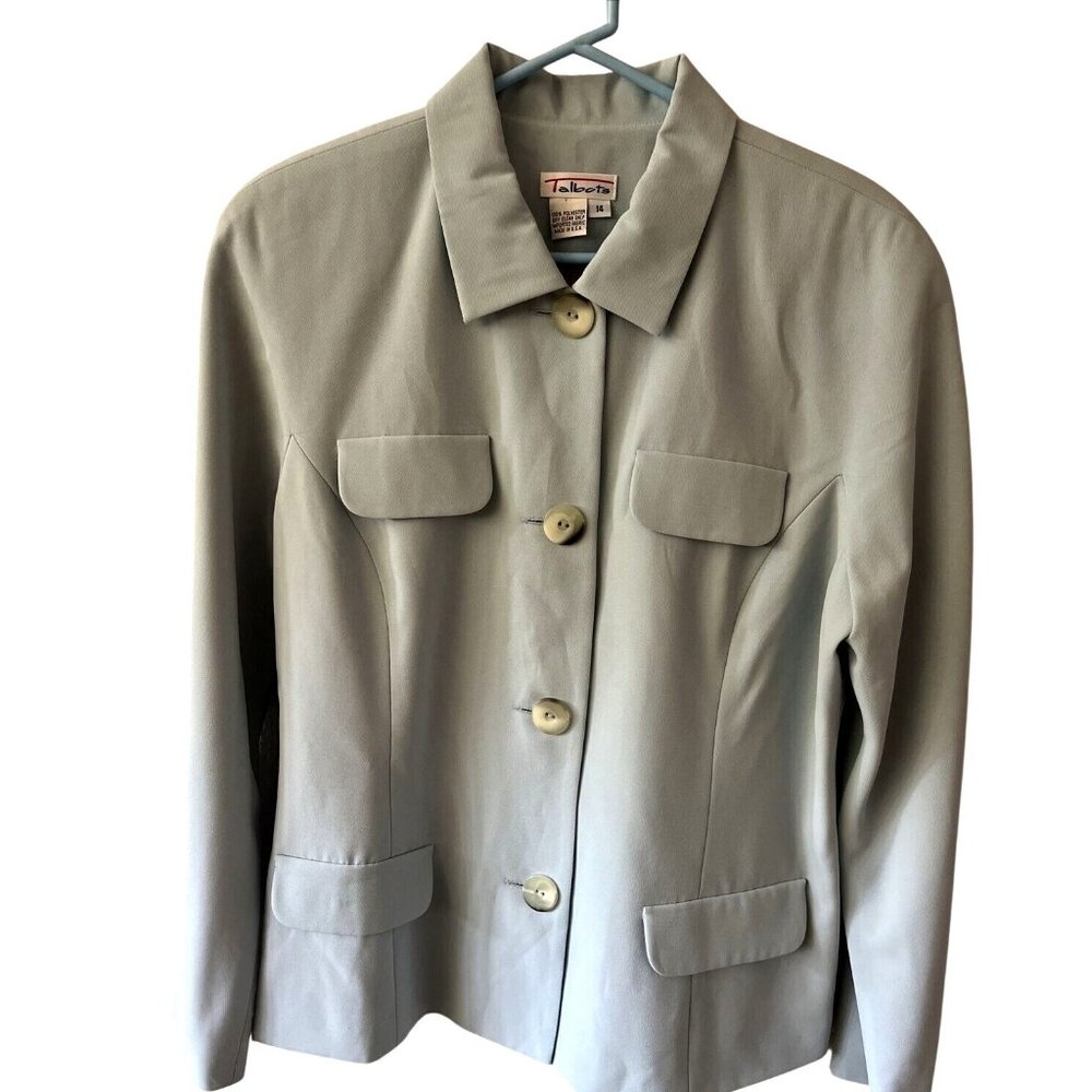 Vintage Talbots Polyester Light Blue Blazer Womens Sz 14